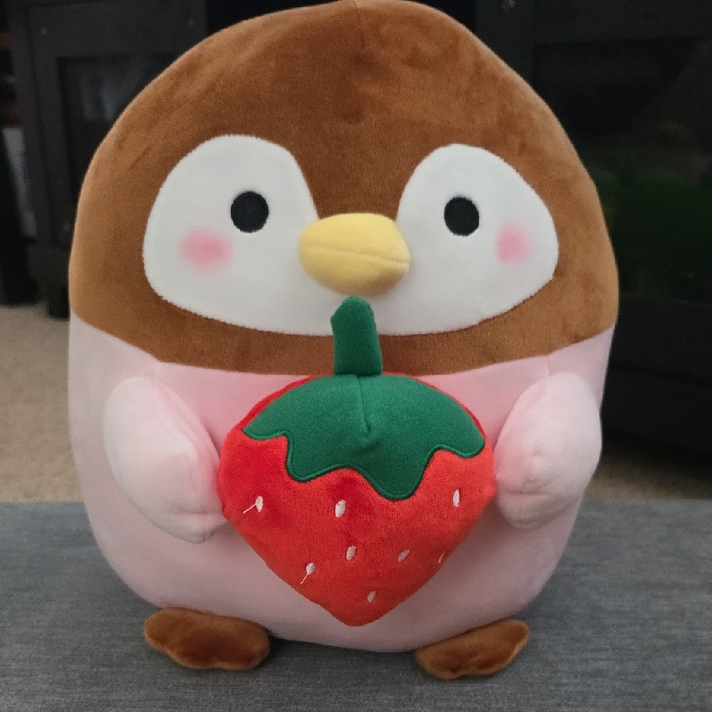 Takashoji Penguin Holding A Strawberry Plush